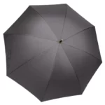 Parapluie gris moderne, grande envergure, toile résistante et finitions dorées, chic et efficace contre la pluie.