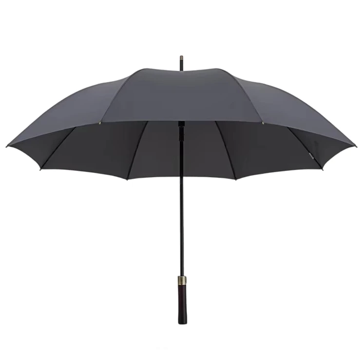 PParapluie gris perle, toile imperméable anti-UV, structure renforcée, parfait pour les journées pluvieuses et ventées.