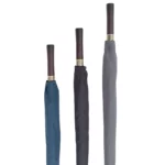 Vue technique : parapluie de golf 132 cm, manche bois, 8 baleines solides, design haut de gamme pour homme élégant.