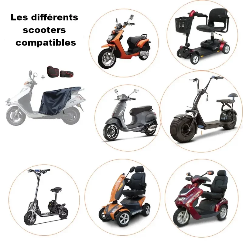 Couvre-jambe scooter universel compatible Vespa, Yamaha, Honda. Protection pluie, coupe-vent et confort thermique optimal.