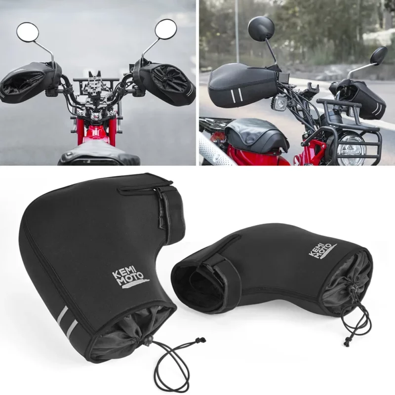 Manchons moto et scooter Kemi Moto. Isolation polaire efficace, design ergonomique et imperméable pour conduite par temps froid.