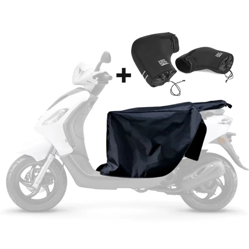 Kit complet tablier + manchons scooter. Protection intégrale contre pluie et vent. Confort, sécurité et chaleur garantis.
