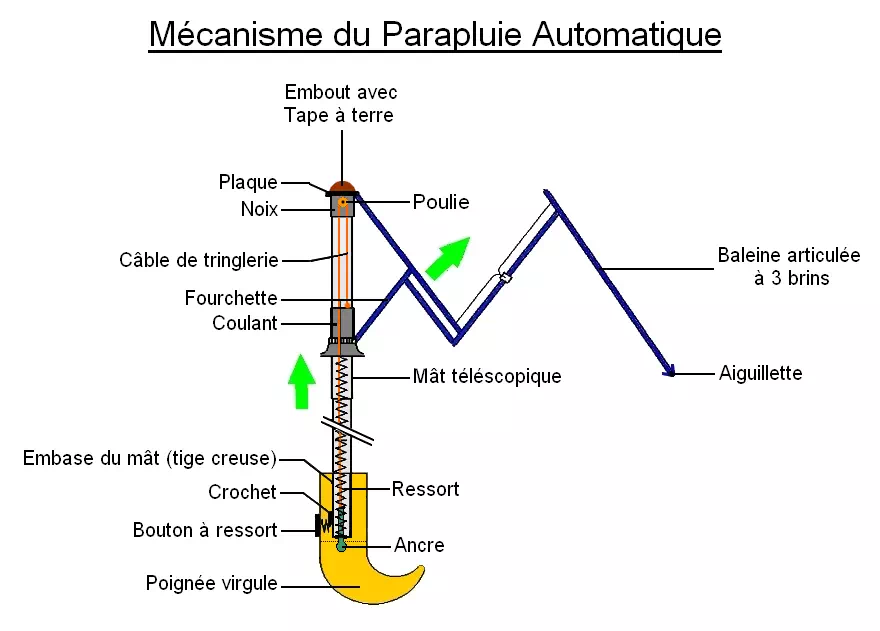 Découvrez tout le mécanisme d'ouverture d'un parapluie semi-automatique.