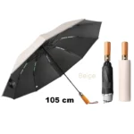 Parapluie inversé automatique noir et beige, compact et pliable, chic et pratique pour une protection efficace contre la pluie.