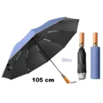 Parapluie inversé automatique noir et bleu, design bicolore élégant, housse incluse, protection stylée contre la pluie.