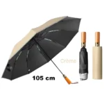 Parapluie inversé automatique noir et crème, design moderne avec étui de protection, pratique et élégant pour les jours de pluie.