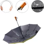 très beau parapluie automatique inversé vert avec tous ses détails intérieurs, anti-UV