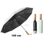 Parapluie inversé automatique noir bordé vert pâle avec étui assorti, pratique et chic pour affronter la pluie avec style.