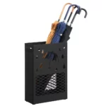 Porte-parapluie noir en métal ajouré, motif pluie et parapluie. Élégant et pratique pour ranger vos parapluies dans l’entrée.