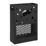Porte-parapluie design noir mat avec découpes décoratives. Idéal pour un intérieur moderne et pour garder vos sols au sec.