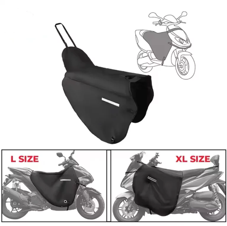 Tabliers scooter imperméables et chauds, parfaits pour affronter la pluie et le vent. Protection intégrale, installation rapide et tailles L ou XL pour un confort optimal.