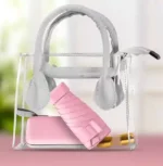 Parapluie rose compact avec étui assorti, léger et pratique. Format mini idéal pour sac à main. Couleur rose douce parfaite pour la pluie en ville.