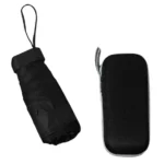 Parapluie noir mini avec étui rigide noir. Format compact et robuste, parfait pour sac à main. Couleur noire pour un style sobre.