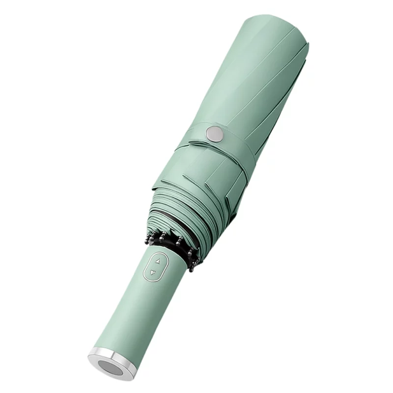 Parapluie automatique vert d'eau avec LED intégrée. Compact, résistant au vent, design moderne. Protection efficace sous la pluie avec élégance.