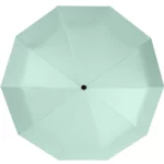 Vue de dessus d’un parapluie vert d'eau. Son large diamètre assure une couverture optimale tout en gardant un look tendance et minimaliste.