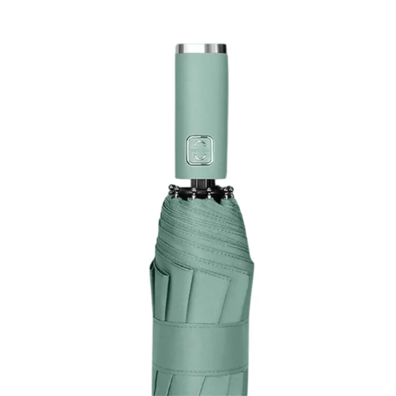 Parapluie vert d’eau automatique avec poignée ergonomique et bouton LED. Compact et élégant, idéal pour un usage quotidien urbain.