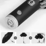 Poignée LED noire de parapluie, bouton ergonomique. Prise en main facile, éclairage intégré, parfait pour vos déplacements nocturnes.
