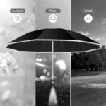 Parapluie noir automatique, idéal contre la pluie, le vent et le soleil. Bande réfléchissante, sécurité optimale, diamètre 106 cm. led intégré