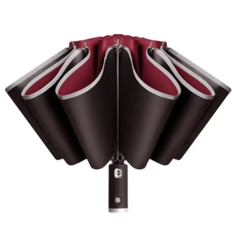 Parapluie rouge bordeaux , automatique avec led, parapluie inversé, finition élégante. Design raffiné, visibilité de nuit grâce à la bande réfléchissante.