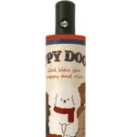 Parapluie automatique beige et marron avec motif chien, fond rouge et slogan God bless you happy and rich - design unique.