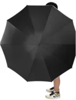 Parapluie automatique noir grand format diamètre 106 cm, couvrant entièrement. Modèle luxe robuste.