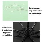Parapluie vert avocat pour enfants, automatique et imperméable. Structure solide à 8 baleines. Facile à plier et à ranger.