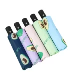 Série de 5 parapluies automatiques motif avocat, bleu, vert, violet rose, bleu marine, compacts et imperméables, parfaits pour l’école et les promenades sous la pluie.