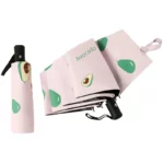 Parapluie rose automatique. Design fruité adorable, tissu anti-UV et ouverture rapide. Idéal pour les jours pluvieux.