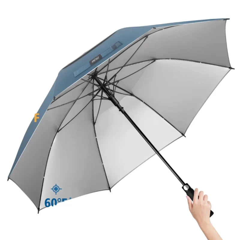 Parapluie de golf anti-UV avec armature renforcée. Grande stabilité et maniabilité parfaite en situation. Un choix fiable pour chaque sortie golf.