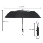 Parapluie automatique noir : 103 cm d'envergure, 32,5 cm replié. Pratique, solide et à forte personnalité.