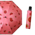 Parapluie rose pastèque automatique, design fruité et pliable. Protection 98 cm, format mini dans son étui. Idéal pour le quotidien.