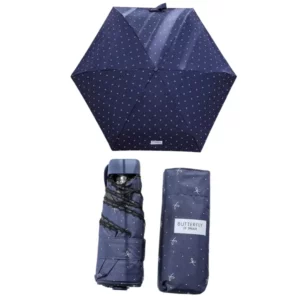 Parapluie pliant bleu marine à motifs, compact et léger. Protection pratique pour enfants, style élégant et housse assortie.
