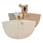 Poncho enfant ours lapin en beige et crème, cape pluie à capuche avec motifs d'animaux adorables.