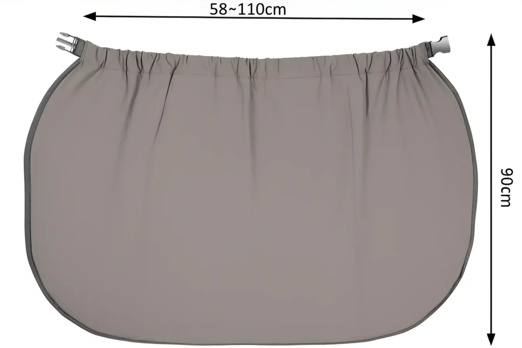 Jupe de protection scooter 90×110 cm, tissu imperméable lisse sans plis, idéale contre la pluie et le vent. Accessoire pratique pour deux-roues.