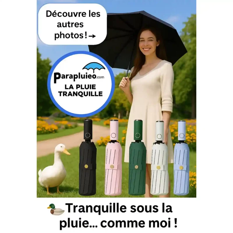 Parapluie compact anti-vent 104 cm. Couleurs tendance, ouverture automatique et protection fiable en ville. Découvre notre best-seller ParapluieO.