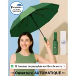Parapluie automatique, large de 104 cm, idéal par grand vent. Format compact 33 cm, toile robuste et confort optimal. Le modèle performant ParapluieO.