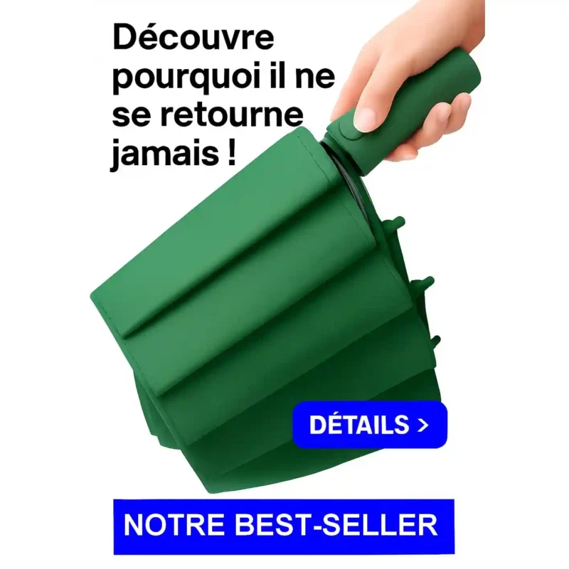 Parapluie anti-retournement best-seller. Structure renforcée, prise confortable et design premium. Une protection fiable signée ParapluieO.