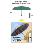 Parapluie automatique 12 baleines fibre de verre. Ultra solide, léger et élégant. Idéal pour vent fort. Découvre la qualité ParapluieO.