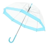 Parapluie cloche transparent bleu. Bord contrasté, grande visibilité, design moderne pour rester au sec avec style sous la pluie.