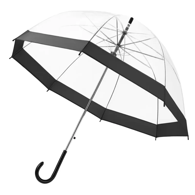 Parapluie cloche transparent noir. Élégance assurée, grande visibilité, solide au vent. Accessoire parfait en ville sous la pluie.