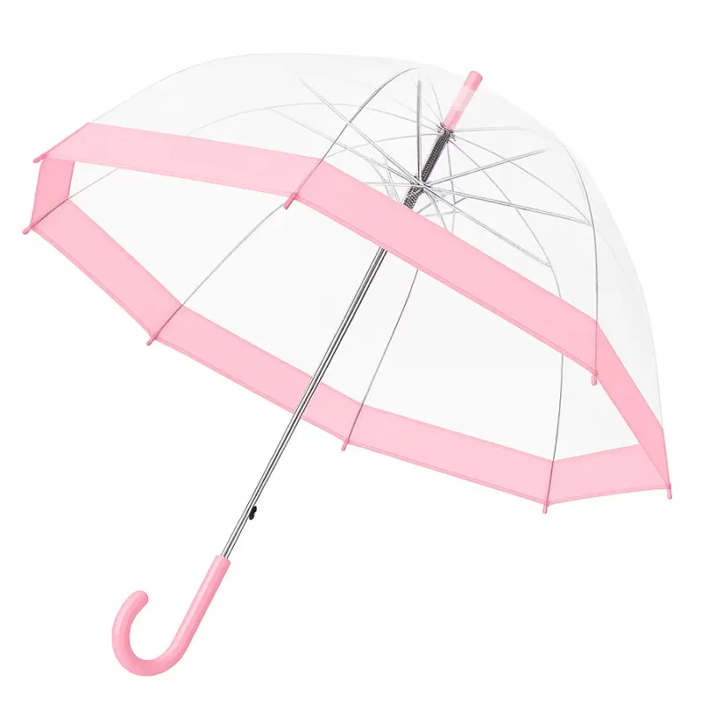 Parapluie cloche transparent rouge. Bord vif, excellente protection, visibilité claire. Parfait pour sortir avec style sous la pluie.