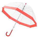 Parapluie cloche transparent rouge. Bord vif, excellente protection, visibilité claire. Parfait pour sortir avec style sous la pluie.