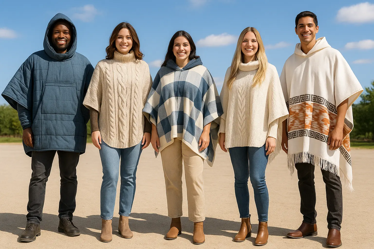 Poncho bleu matelassé homme, coupe chaude et moderne. Style outdoor confortable pour l’hiver. Parfait pour look casual et urbain.