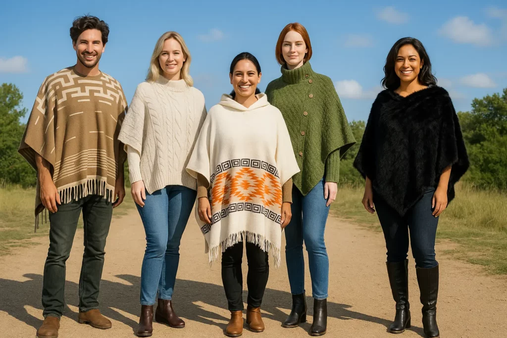 Poncho beige torsadé femme, maille épaisse et élégante. Look chic et cosy pour l’automne. Idéal pour tenues décontractées.