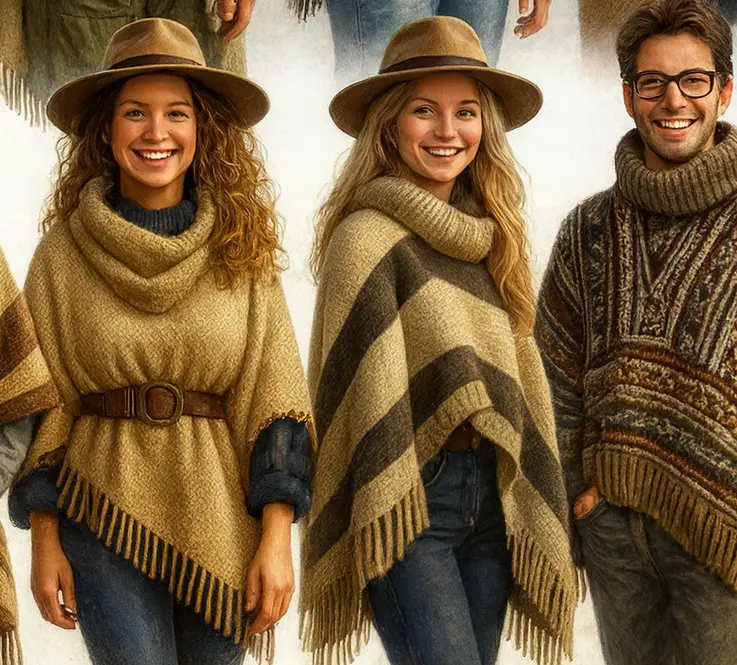 Poncho beige col roulé femme, maille douce et chaude. Style bohème chic, parfait pour looks cosy et élégants en automne.