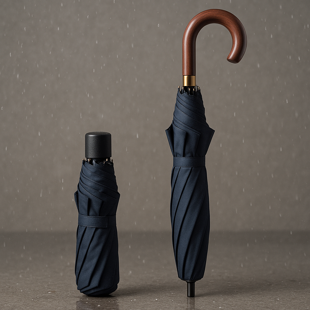 Comparatif entre parapluie pliant et parapluie canne pour homme